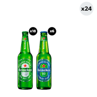 24x Pack Cerveza Heineken Mixto (18 con alcohol + 6 sin alcohol) Botella 330cc
