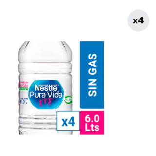4x Agua Purificada Nestlé Pura Vida Sin Gas Bidon 6L