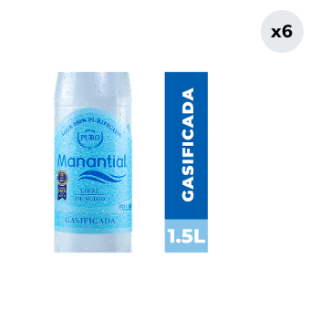 Pack 6 Aguas Purificada Manantial Con Gas Botella 1.5L