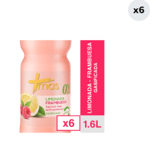 Pack 6 Aguas Saborizada Mas Limonada Frambuesa Botella 1.6L