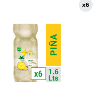 Pack 6 Aguas Saborizada Mas Piña Botella 1.6L